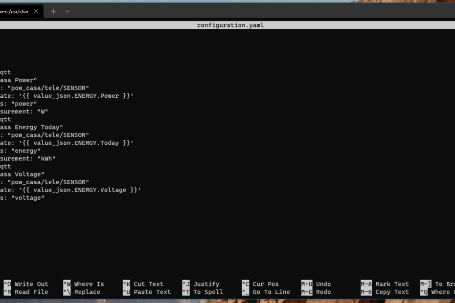 HA configuration.yaml on a command line interface (nano)