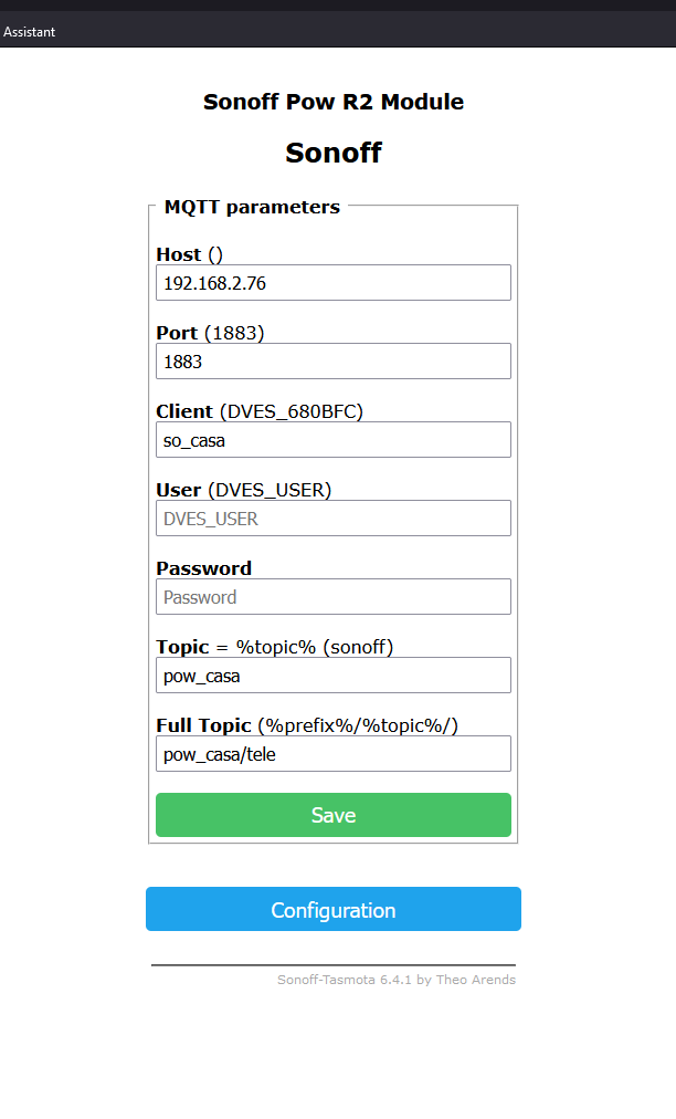 My Pow R2 tasmota mqtt configuration