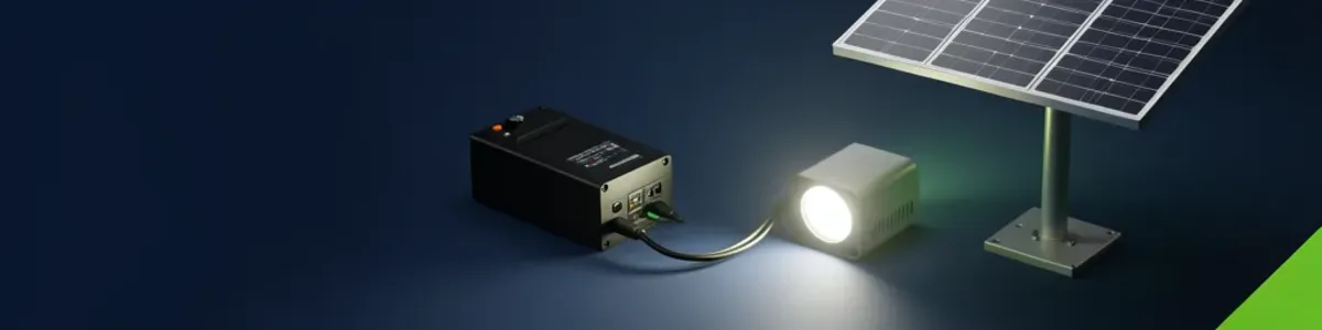 Bateria ligada a inversor e luz LED para cálculo de autonomia
