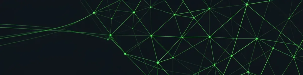 Visualização de rede mesh abstrata com linhas verdes sobre fundo escuro